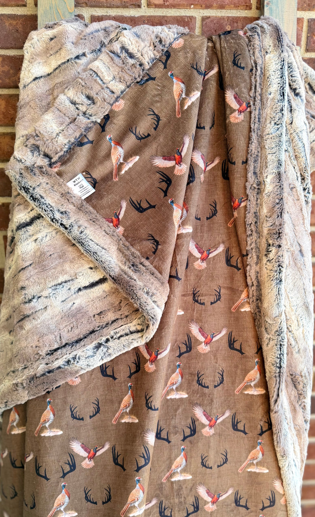 Pheasant Dreams - 50x58” Throw - Mountain Fox Pewter Luxury Minky Blanket - RTS