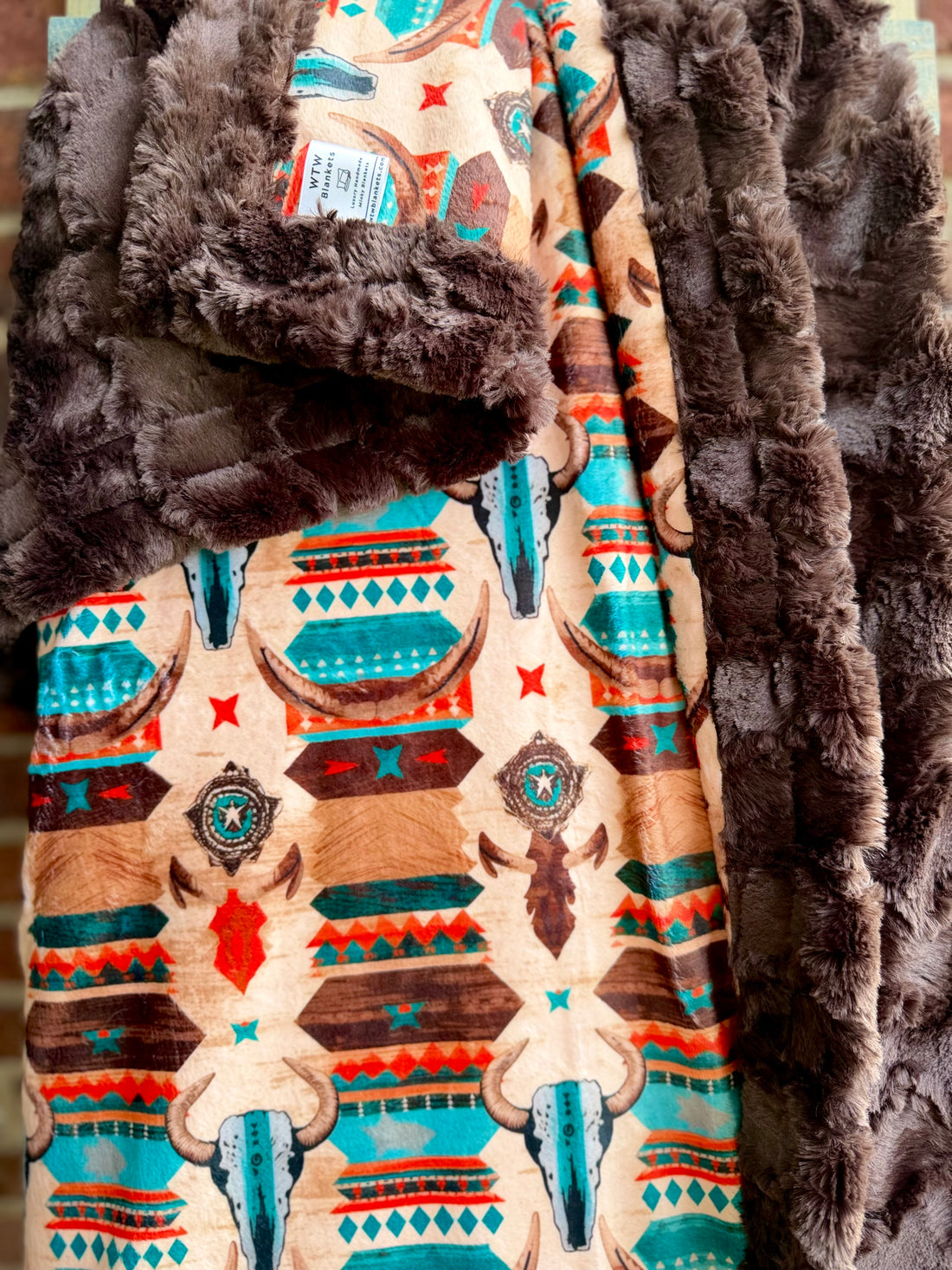 Chocolate Glacier Aztec - Child/Adult Travel Luxury Minky Blanket - 37x56" - RTS