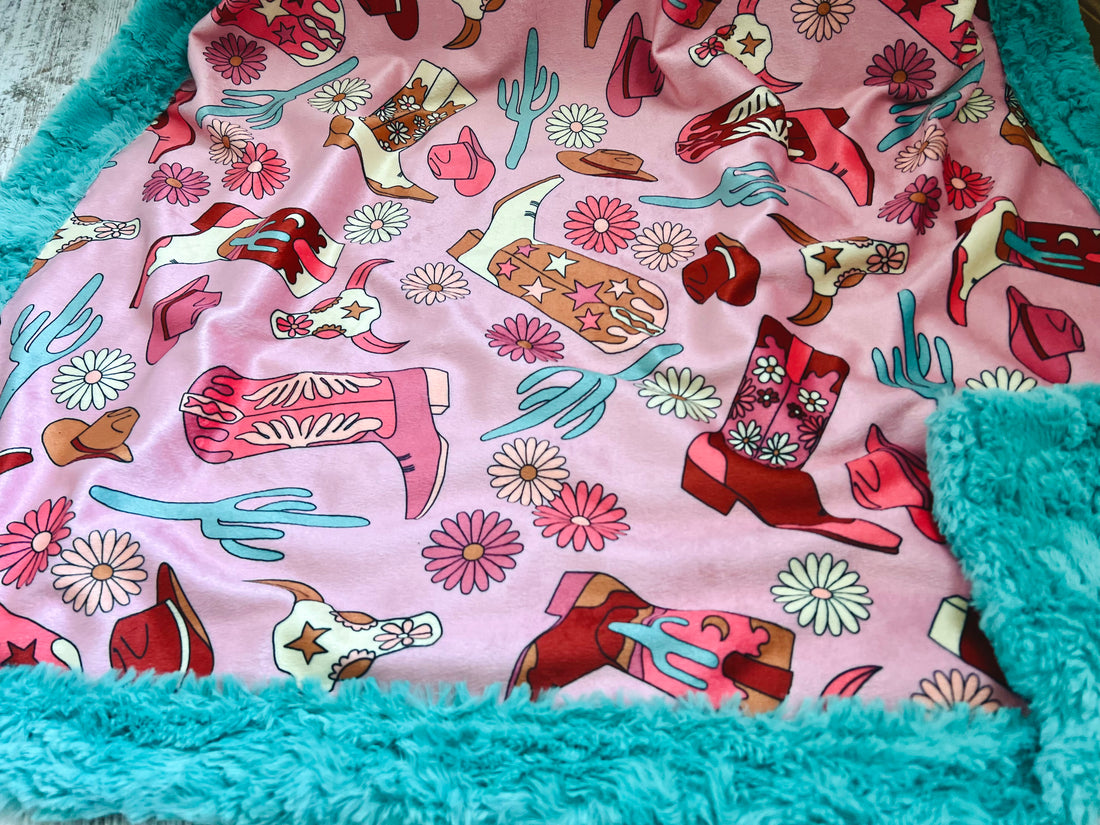 Spearmint Cowgirl Toddler/Crib Luxury Minky Blanket - RTS