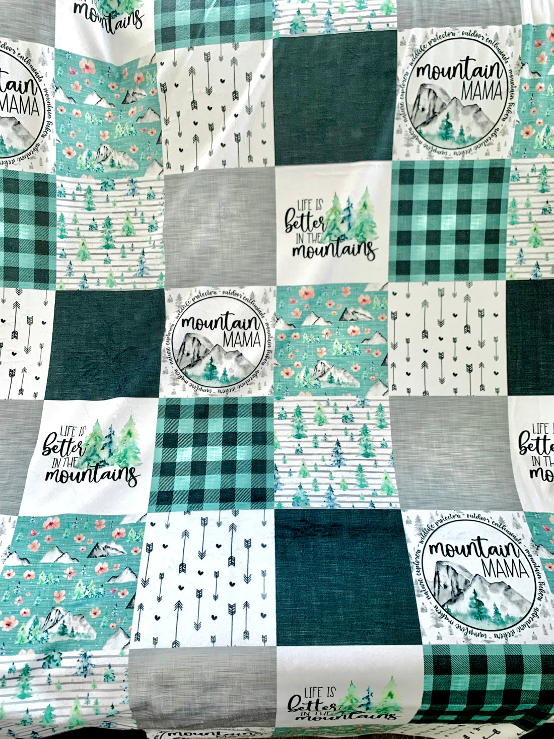 "Mountain Mama" (green) Luxe Minky Blanket - PRE-ORDER (Choose your size & backing)