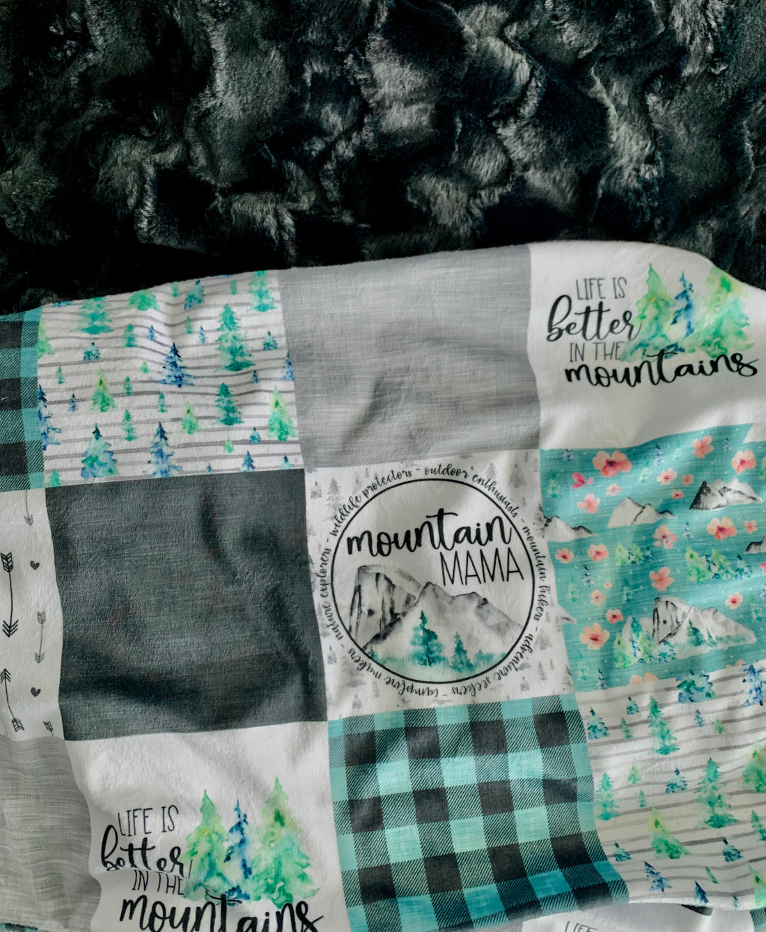 "Mountain Mama" (green) Luxe Minky Blanket - PRE-ORDER (Choose your size & backing)