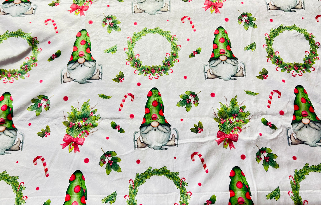 Gnome Wreath - Evergreen Glacier - Adult Luxury Minky Blanket - 58x70" - RTS