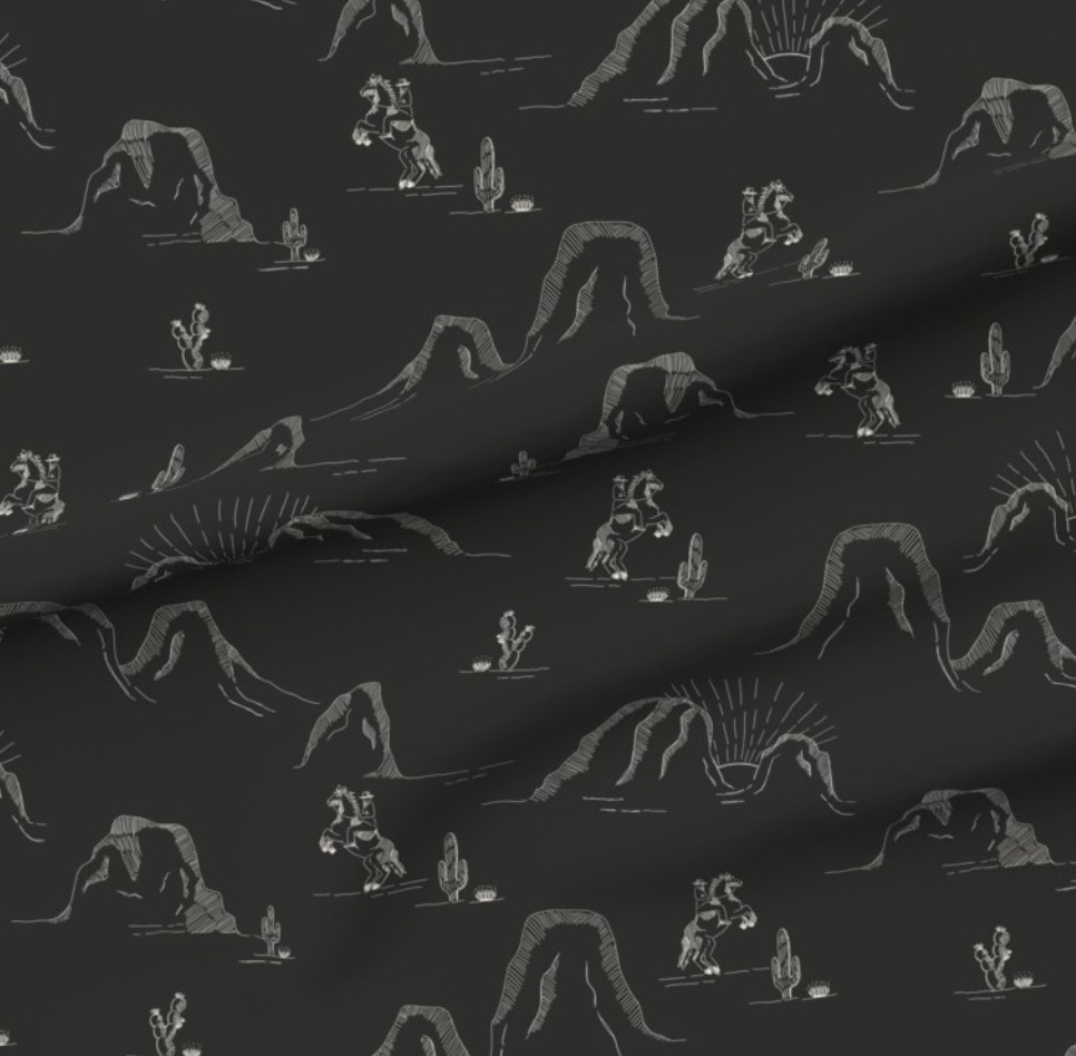 CUSTOM - Conversational western scenic toile with Cowboys on horses in black- white - Ash Glacier  Child/ Baby Luxe Minky Blanket BUNDLE