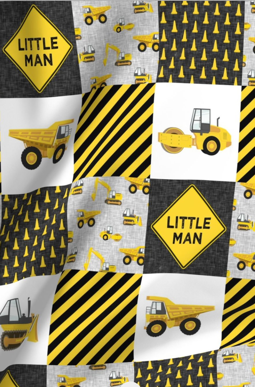 LITTLE MAN Yellow Construction Luxury Minky Blanket - Pre Order (Made to Order)